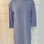 Sailor sailor tiny blue and white stripe boat neck 3/4 sleeve jersey dress Size L Photo 0