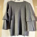 Skies Are Blue  Sweater Tiered Bell Sleeve V Neck Rib Trim Pullover Gray Small Photo 3