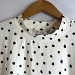 D&Co Mock Neck Peplum Long Sleeve Blouse Spatter Dots Size Large White Photo 2