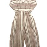 World Market Medium Misha Ivory & Terracotta Stripe Jumpsuit Beach Maxi Wide Leg White Photo 1
