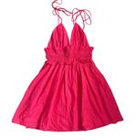 ZARA  Ruffled Babydoll Scrunched V-Neck Mini Dress Fuchsia Pink Size XS‎ Photo 7