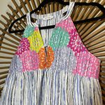THML Women’s White Striped Tank Top with Colorful Embroidery Preppy Bohemian SzS Photo 1