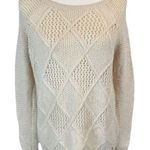 American Eagle  Women's Sweater Crewneck Pullover Cream Cable Knit Size M Photo 0