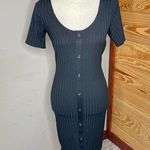 Abercrombie & Fitch Black Ribbed Scoop Neck Button Stretch Midi Dress Small Tall Photo 0
