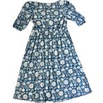 Beau & Ro Blue Folk Floral Button Front Floral Midi Dress Pockets Size Medium‎ Photo 1