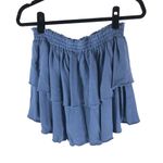 Aerie Weekend Ruffle Tiered Mini Skirt Blue French Terry 100% Cotton Pull On L Photo 1