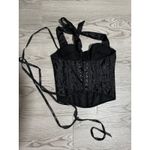 Womens Black Burnout Halter Corset Top Lace Up Back Size Small Photo 1