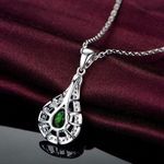 18K White Gold Plated Green Gemstone Emerald Pendant Necklace for Women Photo 2