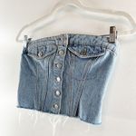 ZARA Strapless Denim Corset Button Up Tube Crop Top Blue Medium Photo 5