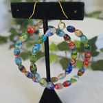 Millefiori Art Glass Oval Bead Hoop Earrings Green Photo 4