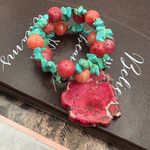 Handmade Y2K Turquoise & Coral Wire Wrapped Statement Bangle Photo 3