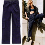 ZARA  Blue Plaid High Waisted Cargo Loose Pants Size Medium Photo 1