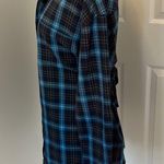 Pam & Gela  Blue Tartan Belted Flannel Button Down Shirt Photo 5