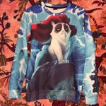 Front & Back Grumpy Cat Meme Little Mermaid Long Sleeve Blue Size M Photo 0
