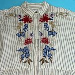 Johnny Was  embroidered floral striped long sleeve button up blouse tunic size M Photo 1