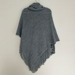 Sherry DC NWT Turtleneck Cable Knit Fringe Poncho Charcoal Gray OS Size undefined Photo 1