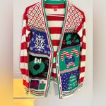 Festive Ugly Christmas Sweater Red Green Holiday Cardigan Candy Canes Size S Photo 1