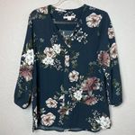 C & E Navy Slate Floral Textured Structured Blouse Size L Photo 0