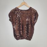 Vintage Toppettes By‎ A Brod Bronze Open Knit Sequin Top Size Medium Gold Photo 2