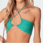 Edikted  Green Ribbed halter tie Top Photo 0