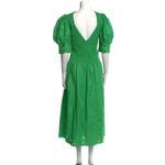 Ganni Green Eyelet Smocked Puff Sleeve Midi Dress Size 42 Photo 1