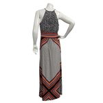 Roz & Ali  Womens Sz 8 Dress Black White Orange Floral Long Maxi Halter Summer Photo 4