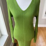 A New Day  Light Green Ribbed V Neck Long Sleeve Column Knit Dress Size Large Photo 13