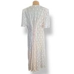 Vintage Pastel Pink Lace Floral Dress Pearl Buttons Back Tie Detail Short Sleeve Size L Photo 3