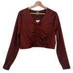CALIA Long Sleeve Ruched Swim Rash Guard Top Red Brown Shine Size XXL NEW Photo 1