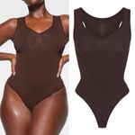 SKIMS  Seamless Sculpt Scoop Thong Bodysuit thick strap cocoa size S‎ NWOB Photo 1