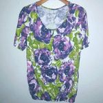 Just My Size JMS 1X Short Sleeved Floral Purple Green Bubble Hem Top Plus Photo 0