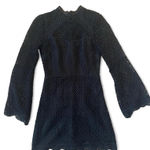 AQUA  Black crochet long sleeve mini dress bell sleeves and high neckline SIZE XS Photo 0