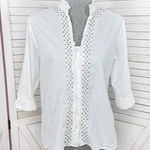 Chico's Beaded Ruffle Trim Button Front Shirt White Small Photo 0