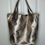Elliott Lucca NWT INTRECCIO Woven Metallic Shoulder Bag Tote Pewter Gold Silver Photo 0