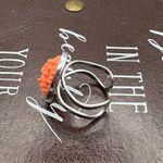 Vintage Floral Carved Ring – 1970s Cabochon, Silver Stainless Adjustable Orange Photo 3