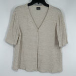 Eileen Fisher Rayon Linen Blend One Button Cardigan Half Sleeve Oatmeal Medium Photo 0