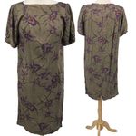 Vintage Dress Puff Sleeve Boat Neck Sheath Mini Iris Floral Print Green Womens 8 Size M Photo 1