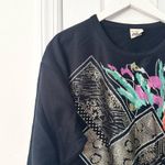 Plumo Pluma Vintage USA Made Black 80s Shimmer Floral Metallic Fan Sweatshirt M Size M Photo 1