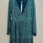 Trixxi  Pleated Emerald Green Metallic Tiered Sparkle Mini Dress Photo 1