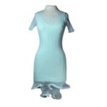 SIMKHAI Jett Short Sleeve Mini Dress in Seafoam Small New Womens Sheath Ruffle Blue Photo 4