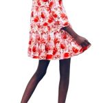 ZARA  Sharon Red Pink Floral Mini Babydoll Swing Tiered Boho Dress Size  XS Photo 4