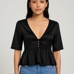 Nasty Gal  Black Satin Peplum Top Size 2 Photo 0