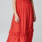 J. Jill Elevated Ruffle Trimmed Midi Dress Large Persimmon Flutter Sleeve Tiered Orange Photo 0