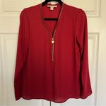 Michael Kors Gold Zipper Red Blouse Size S Photo 0