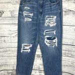 American Eagle  Mom Straight Jeans Distressed Plaid Patch 100% Cotton 12 Photo 1