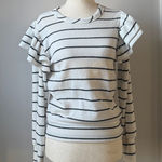 Evereve  Black and White Striped Ruffle Sleeve Sweater XS Relaxed Fit Ribbed Photo 0