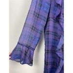 BB Dakota Jack  Purple Blue Plaid Sheer Ruffle Button Up Shirt Dress Cover Up‎ M Photo 1