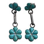 Southwestern Zuni Sterling Silver & Turquoise Flower Drop Pierced Earrings Rare Blue Photo 9