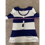 Old Navy  Navy & White Striped Ruffle Front Henley Tee - Size M Photo 4