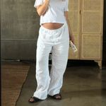 Reformation  | Olina 100% Linen Straight-Leg Drawstring Pants in White Photo 2